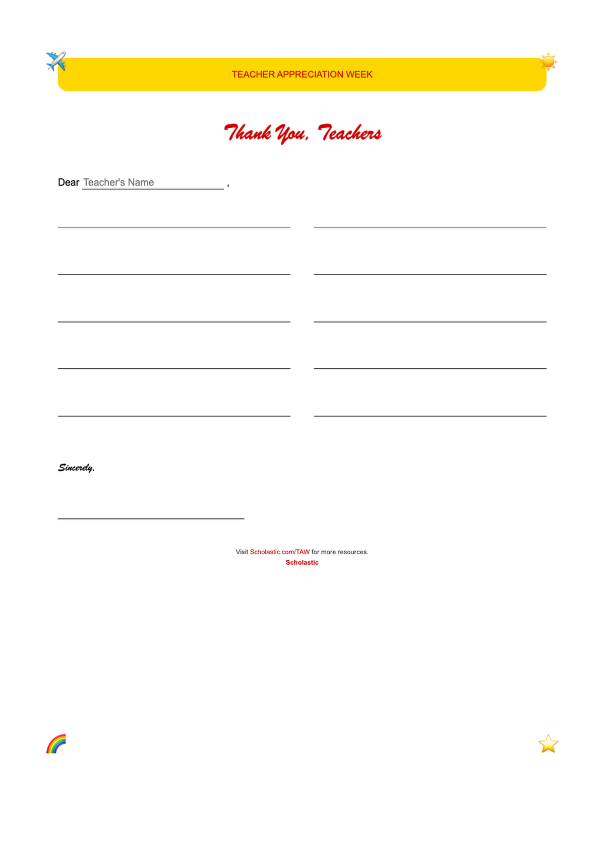 Teacher Appreciation Week thank you letter template with doodle illustrations_variant_2